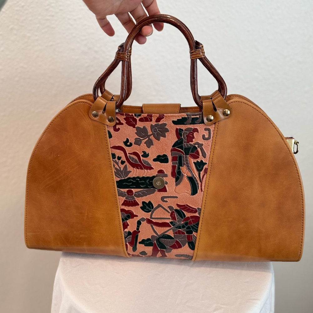 Brown and Multicolor Leather Handbag